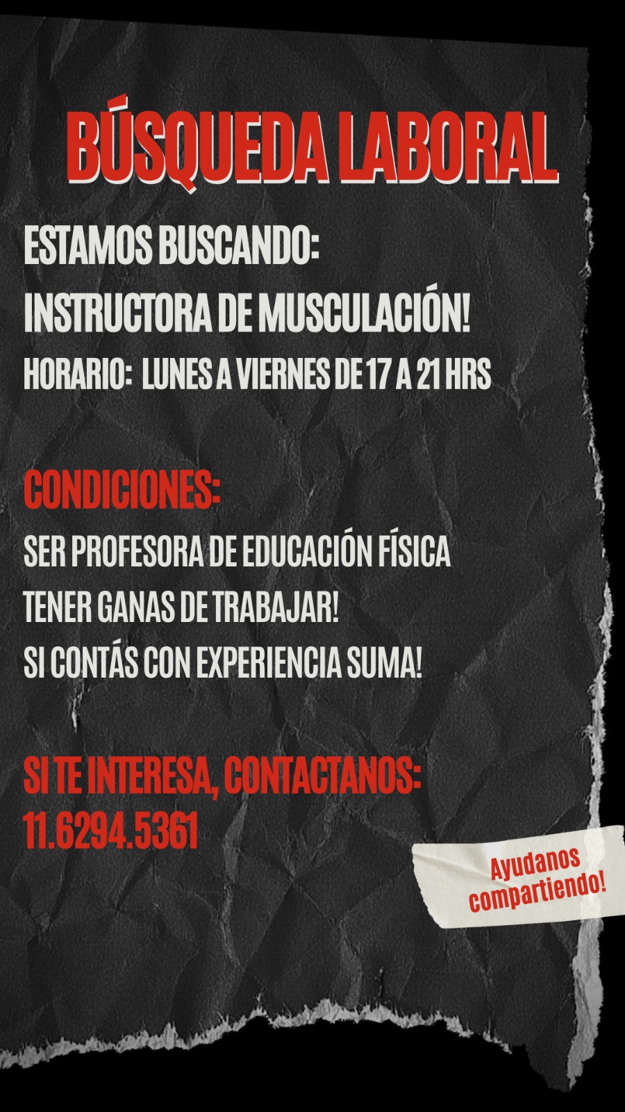 Buscamos instructora de musculación!